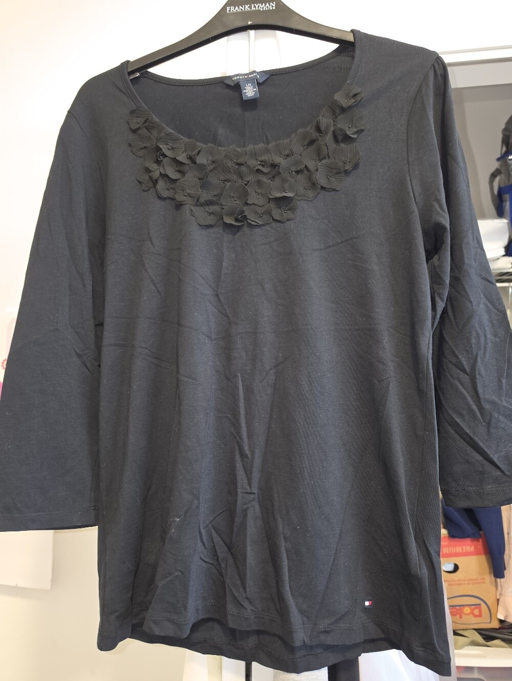 Tommy Hilfiger Black Lace-Accent Long Sleeve Top